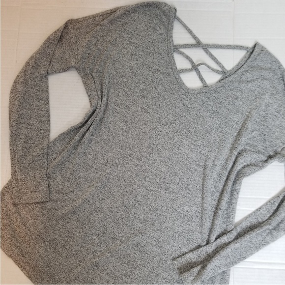 ❤️ GARAGE criss cross back long sleeve gray top size large - Picture 3 of 8